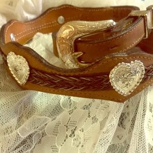 Leather horse hair silver heart concho belt.